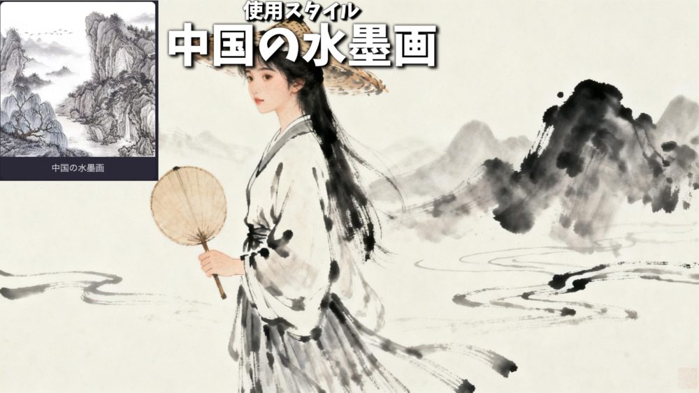 水墨画の手書き風のAIイラスト
